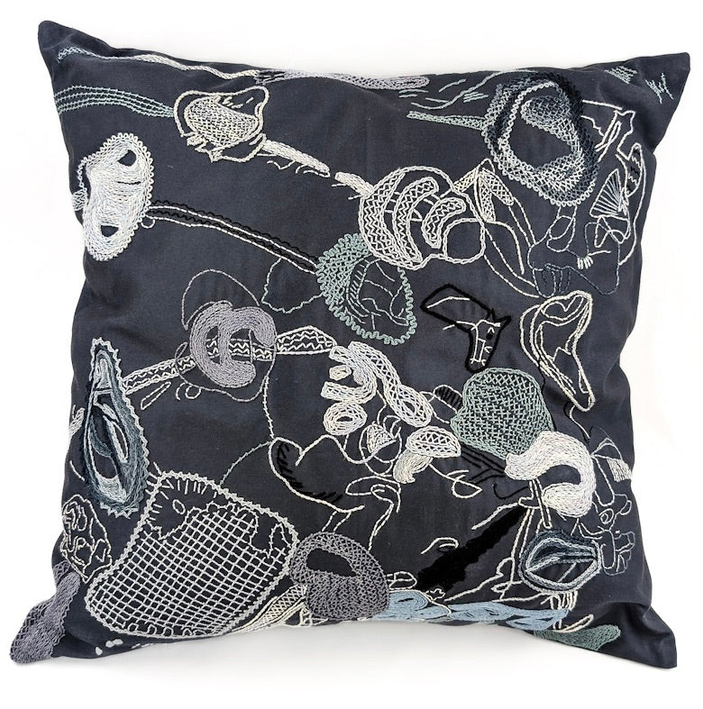 Abstract #2 Design by Terrell James. Hand Embroidered on grey Honduras Threads