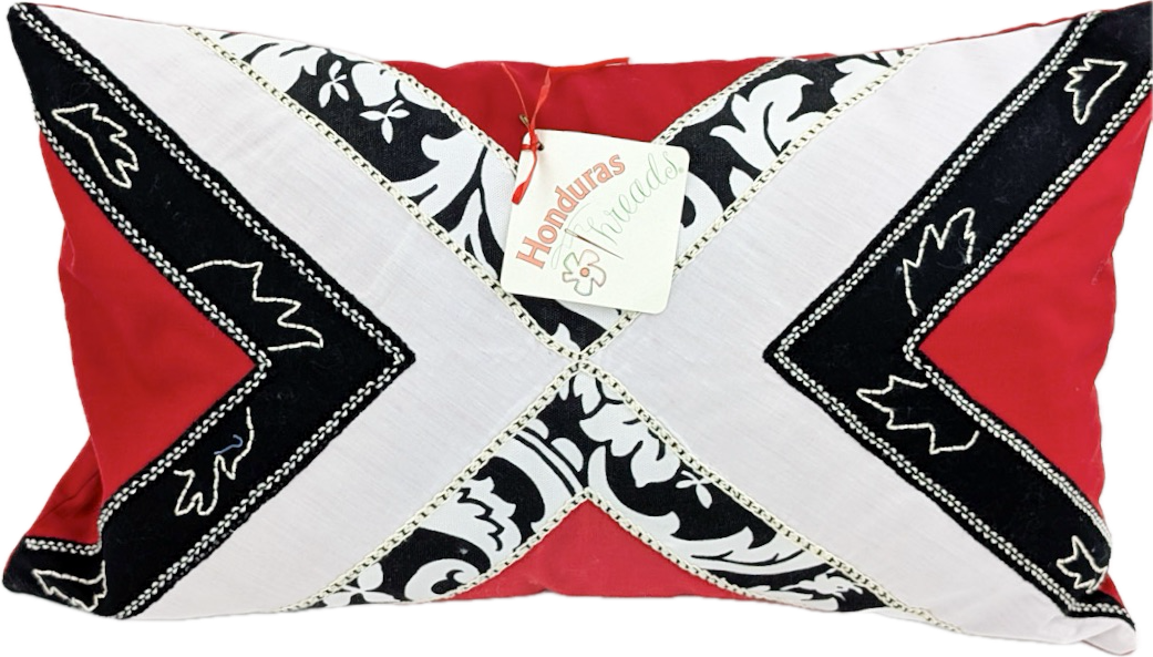 Conexiones Design by Pamela Nelson. Hand Embroidered on red Pamela Nelson