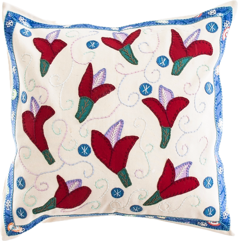 Lirios Design by Pamela Nelson. Hand Embroidered Pillow on White Honduras Threads