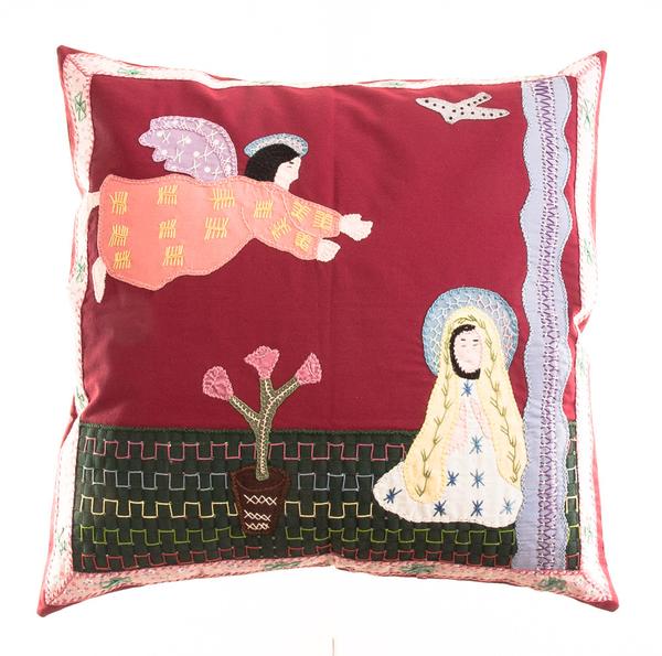 Anunciación Design Embroidered Pillow on Red Honduras Threads