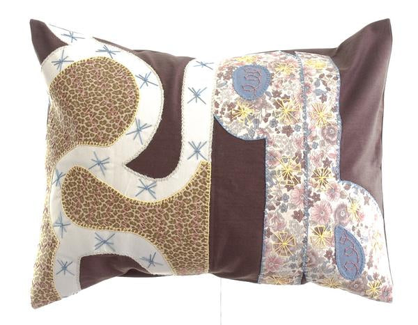 Cactus Design Embroidered Pillow on Brown Honduras Threads