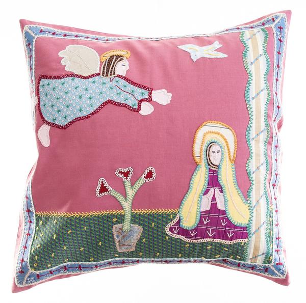 Anunciación Design Embroidered Pillow on Rose Honduras Threads