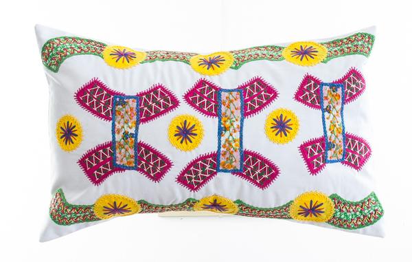 Arcos Design Embroidered Pillow on White Honduras Threads