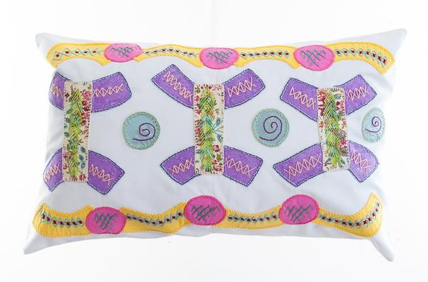 Arcos Design Embroidered Pillow on White Honduras Threads