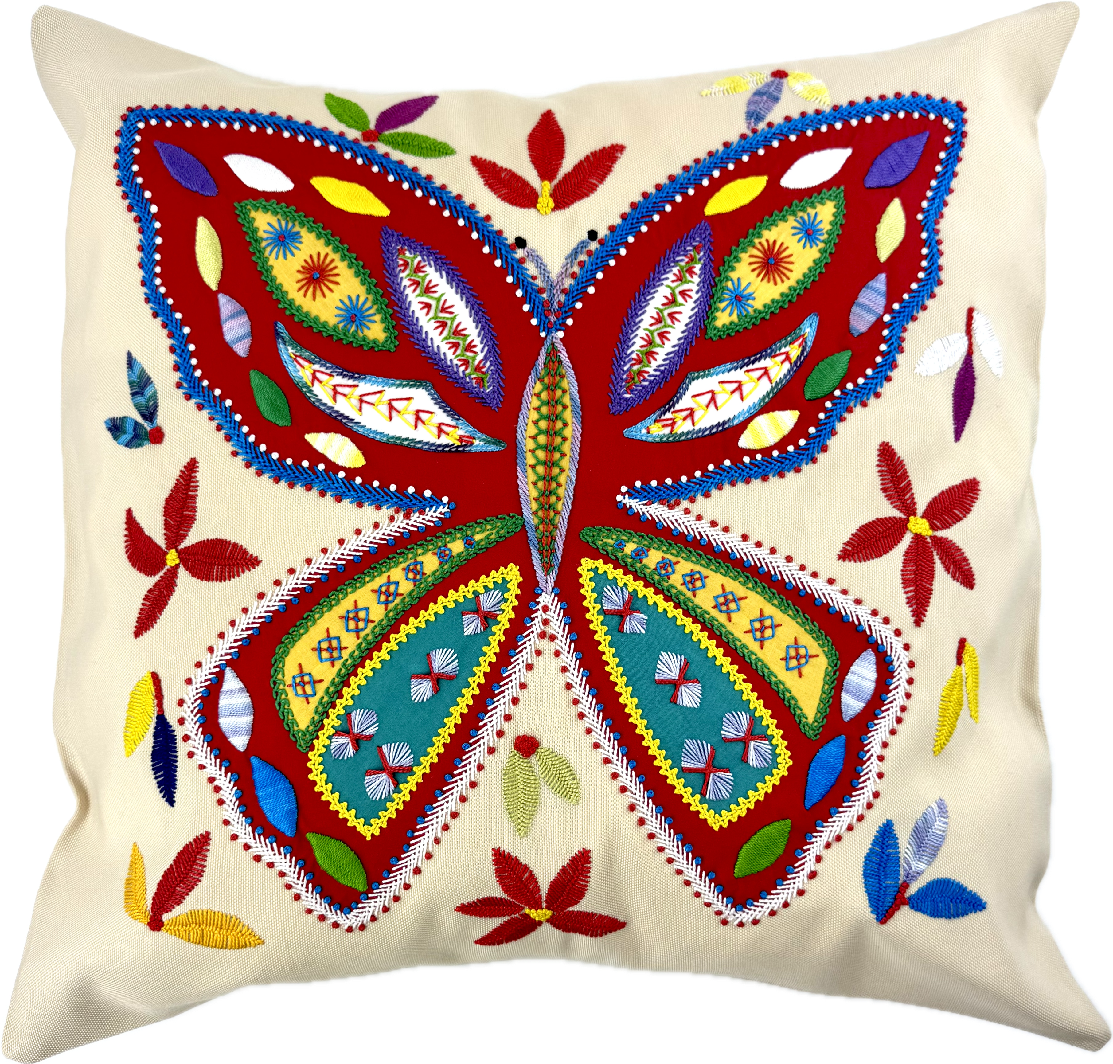 Butterfly Pillow on Turquoise Honduras Threads