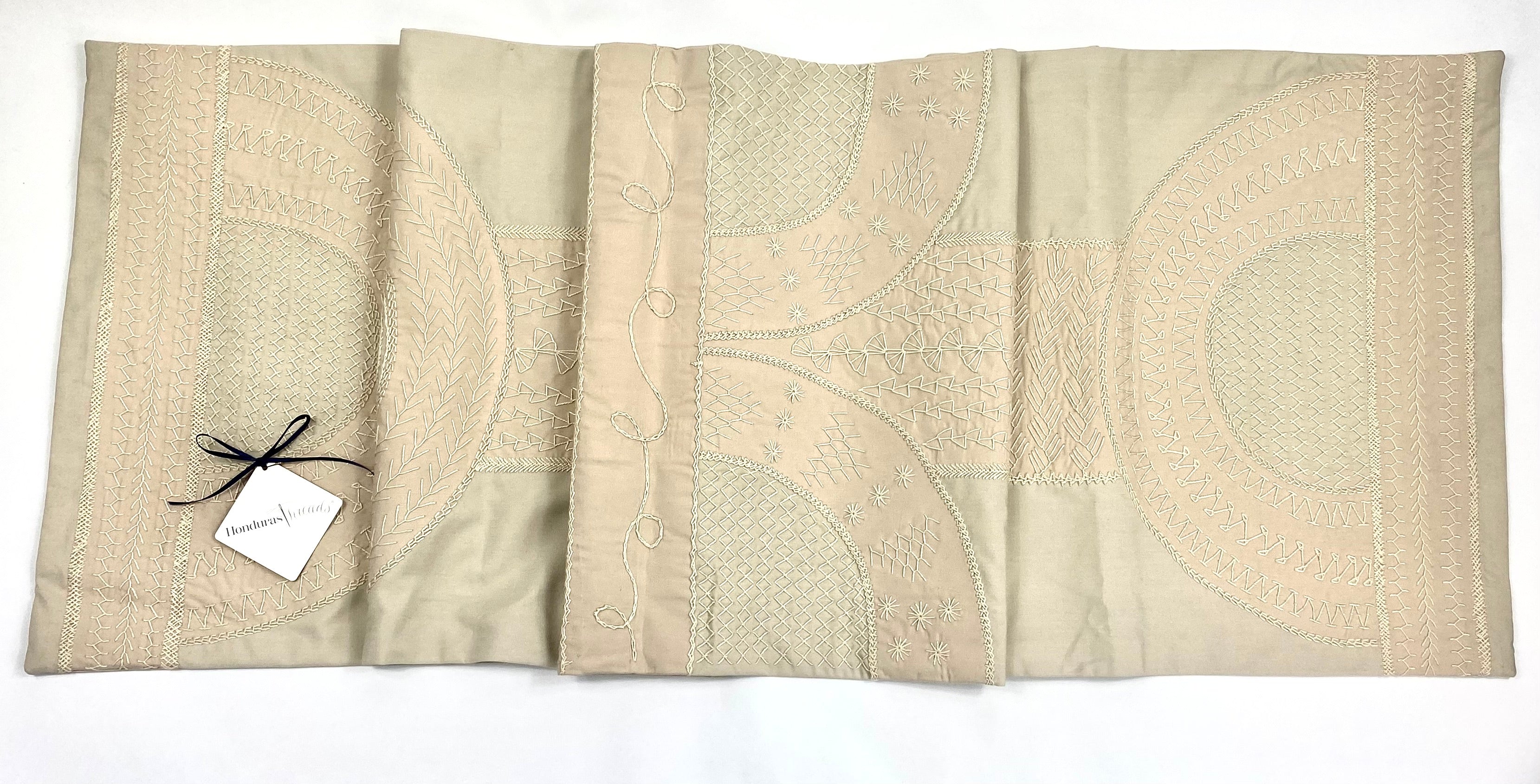 Copas Design Embroidered Table Runner on lime green Honduras Threads