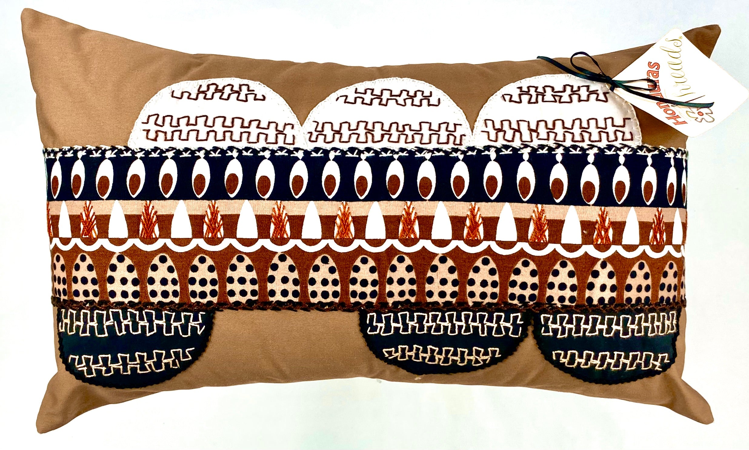 Copy of Piedras Lunar Design Embroidered Pillow on brown Honduras Threads