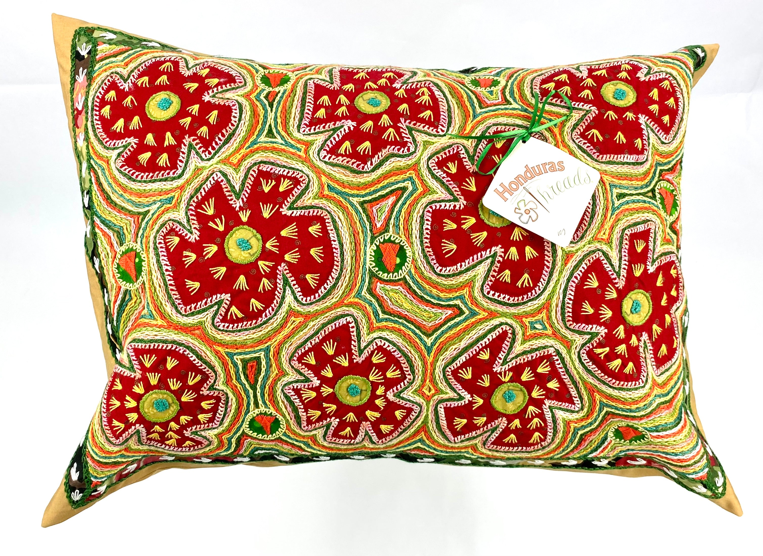 Flores Design Embroidered Pillow on black Honduras Threads