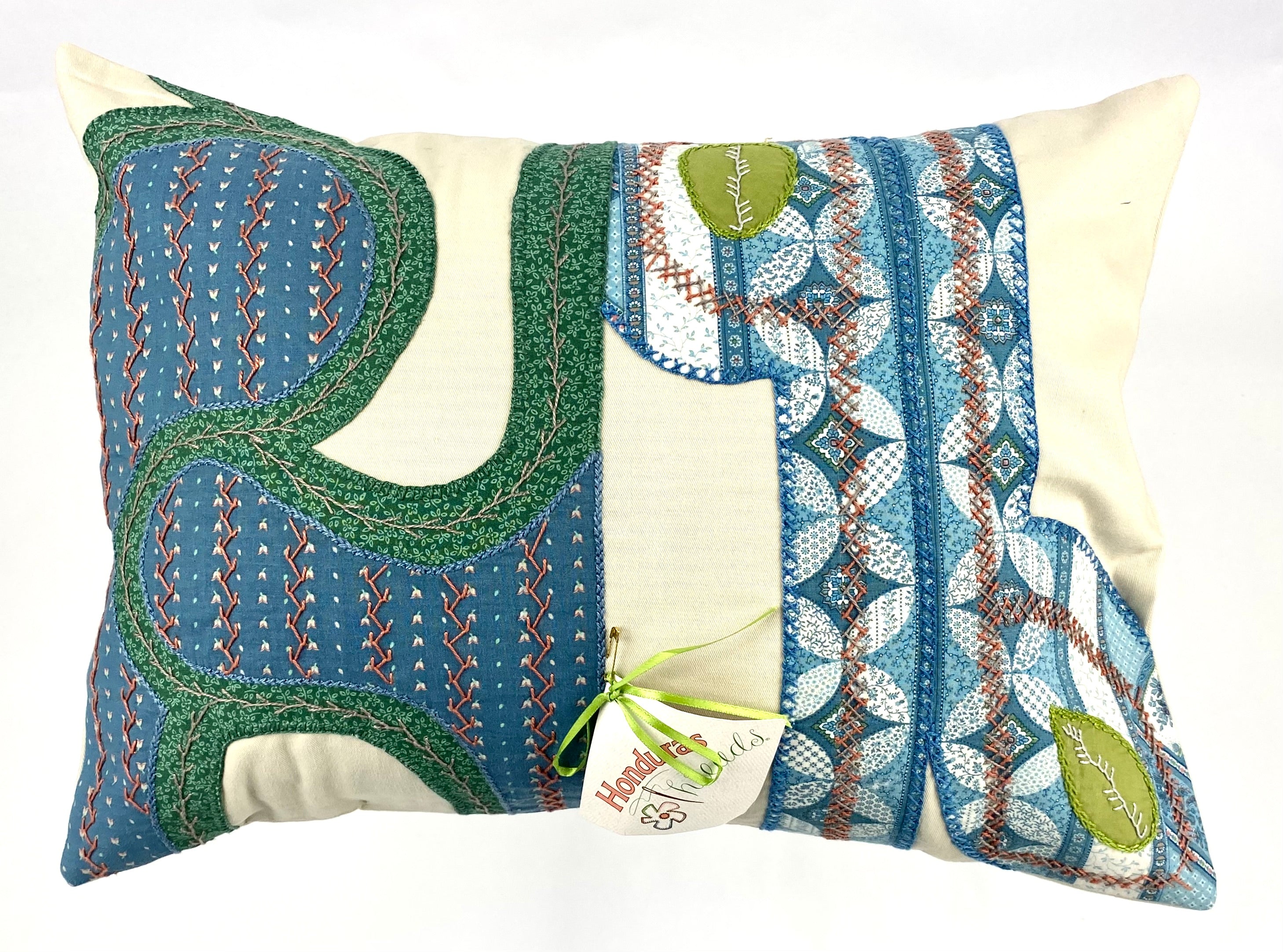 Cactus Design Embroidered Pillow on cream Honduras Threads