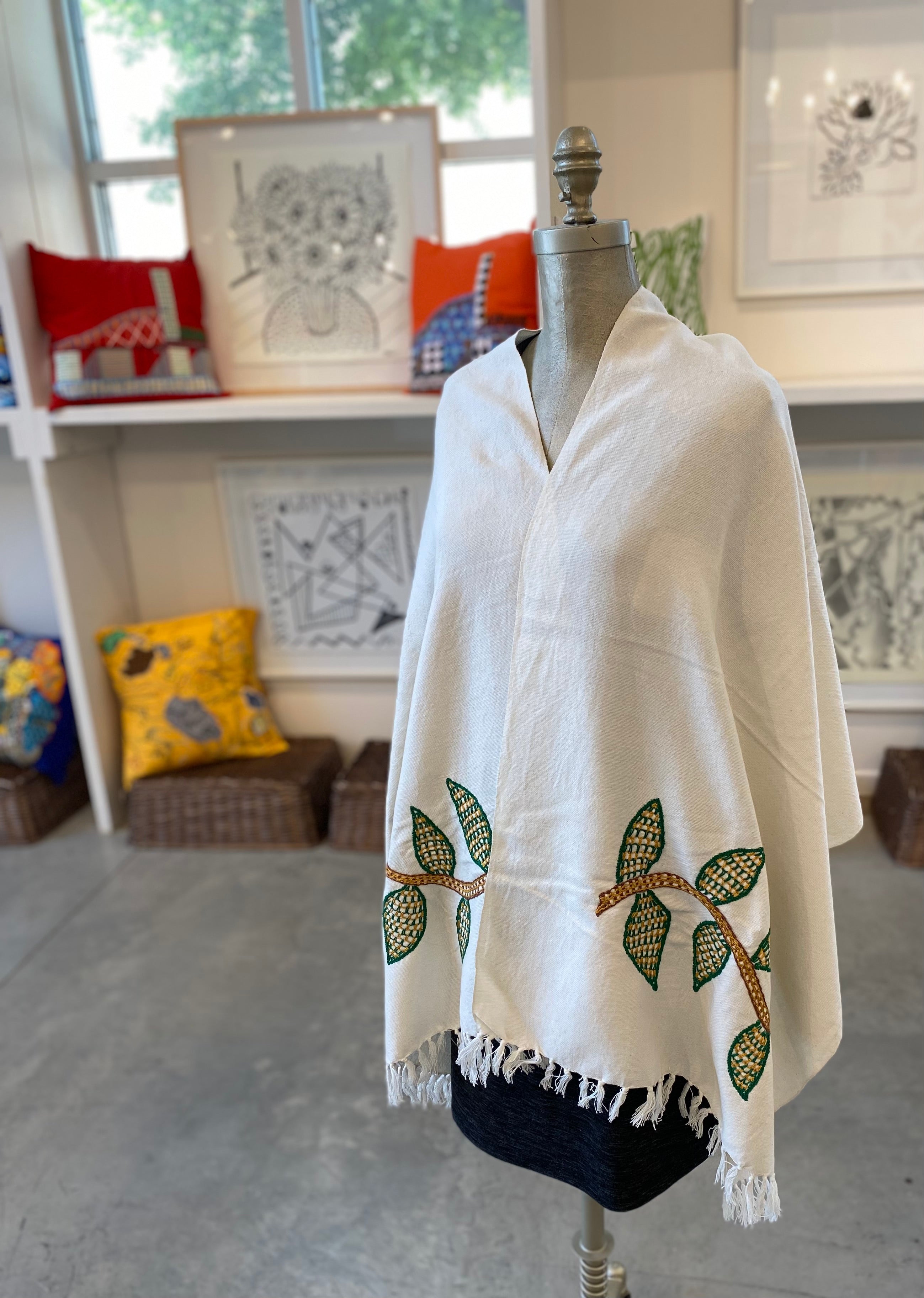 Handwoven, hand embroidered shawl