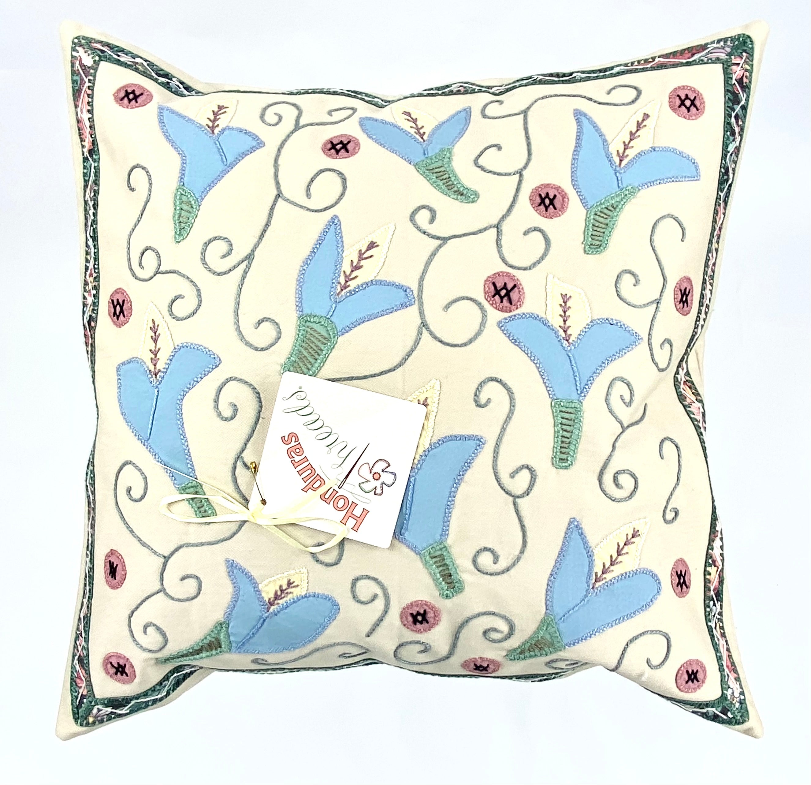 Lirios Design Embroidered Pillow with Insert Honduras Threads