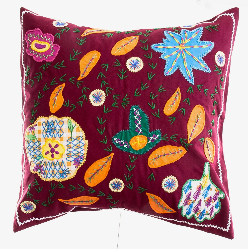 Lirios Design by Pamela Nelson. Hand Embroidered Pillow in White Honduras Threads