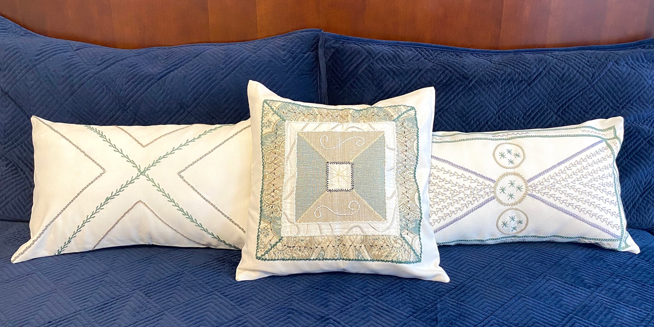 Beautiful hand-embroidered geometric pillows for a good cause!