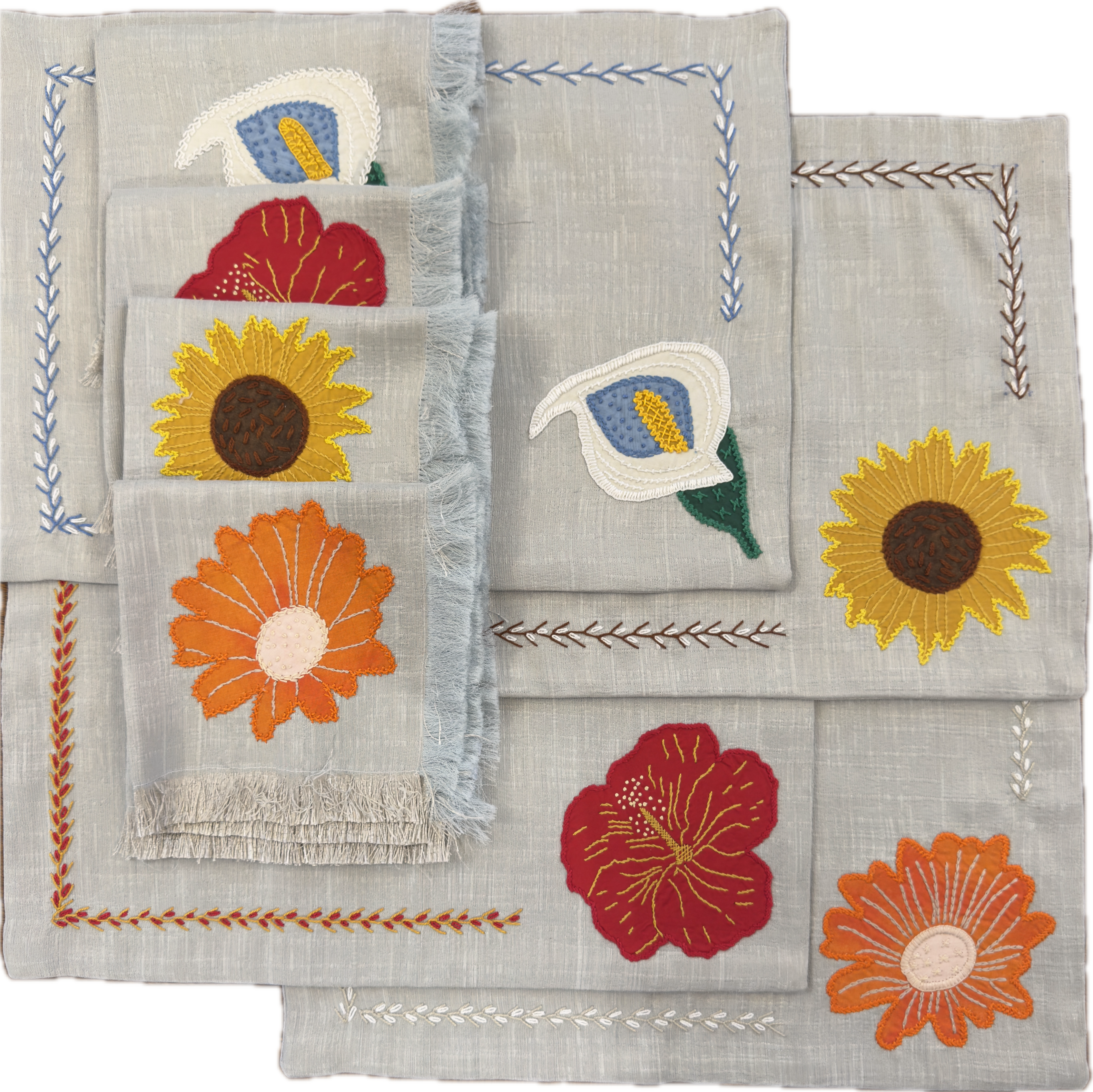 Placemat - Multiple Flowers Design by Honduras Threads Artisans. Including napkins. Set of 4. Honduras Threads
