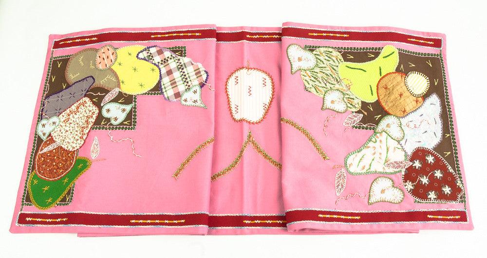 Frutas Design Embroidered Table Runner on dark pink Honduras Threads