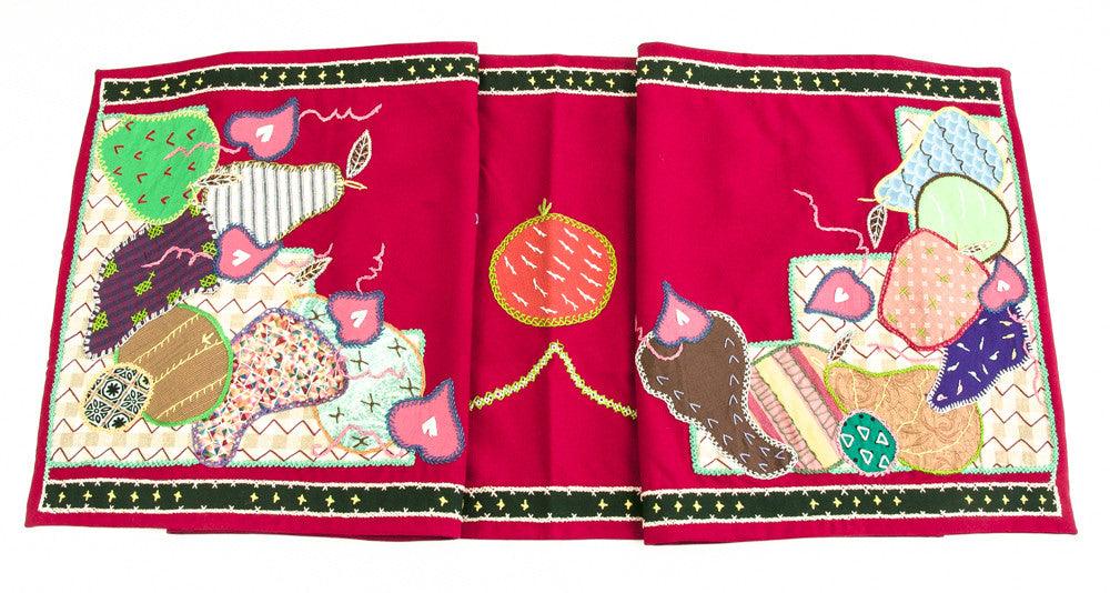 Frutas Design Embroidered Table Runner on red Honduras Threads