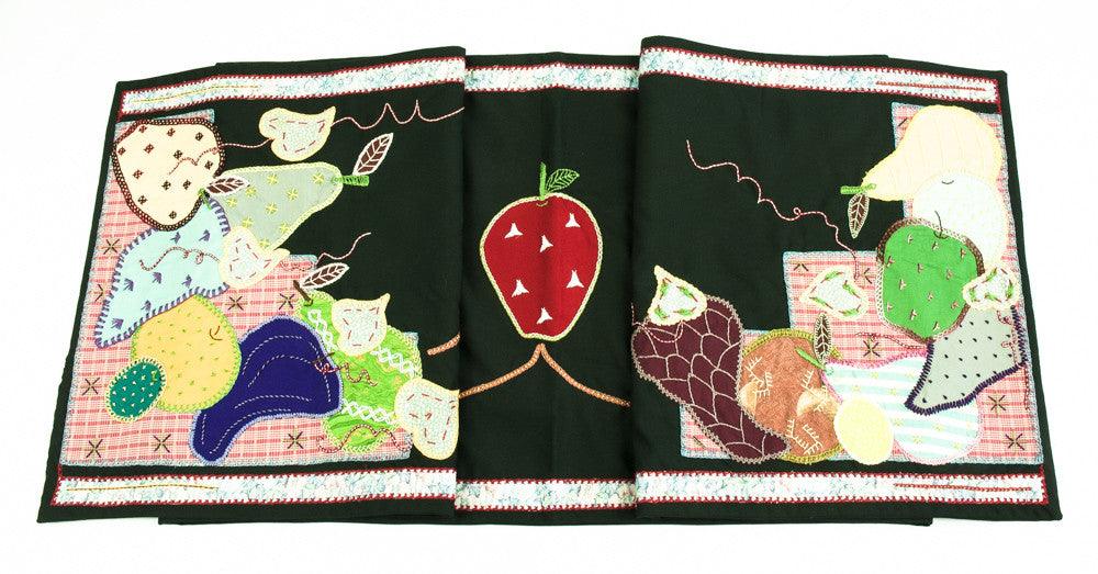 Frutas Design Embroidered Table Runner on dark green Honduras Threads