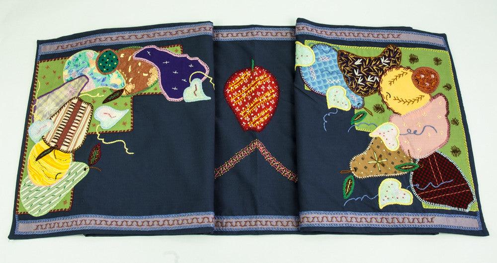 Frutas Design Embroidered Table Runner on navy Honduras Threads