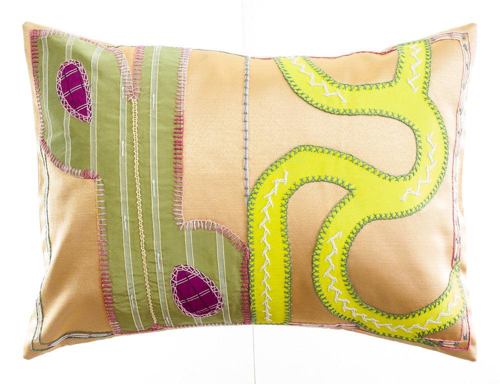 Cactus Design Embroidered Pillow on Gold Honduras Threads