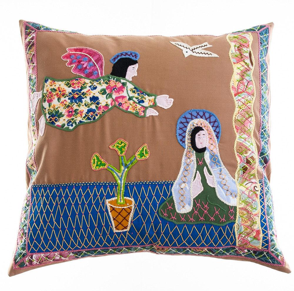 Anunciación Design Embroidered Pillow on cocoa Honduras Threads