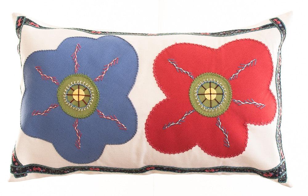 Dos Flores Design Embroidered Pillow on white Honduras Threads