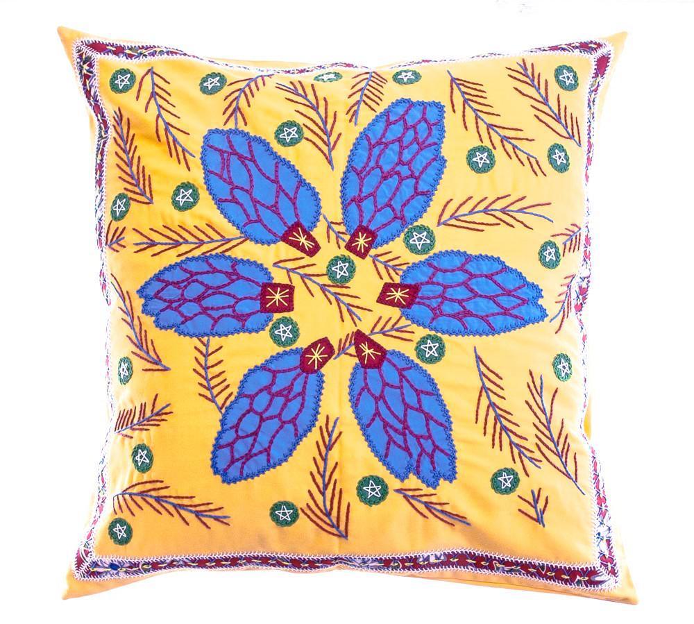 Uvas Design Embroidered Pillow on Yellow Honduras Threads