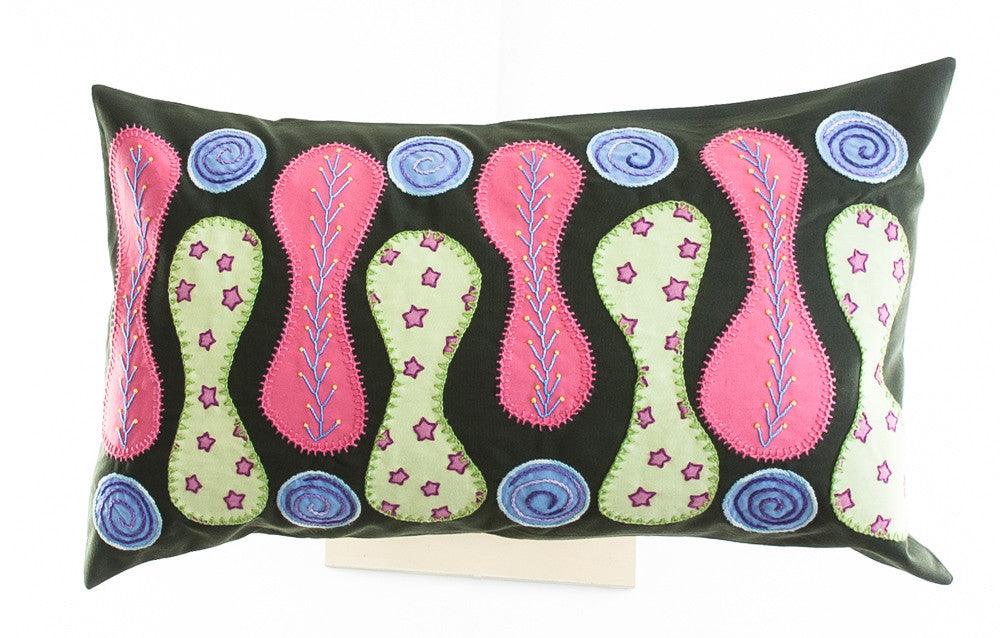Zipper Design Embroidered Pillow on dark green Honduras Threads