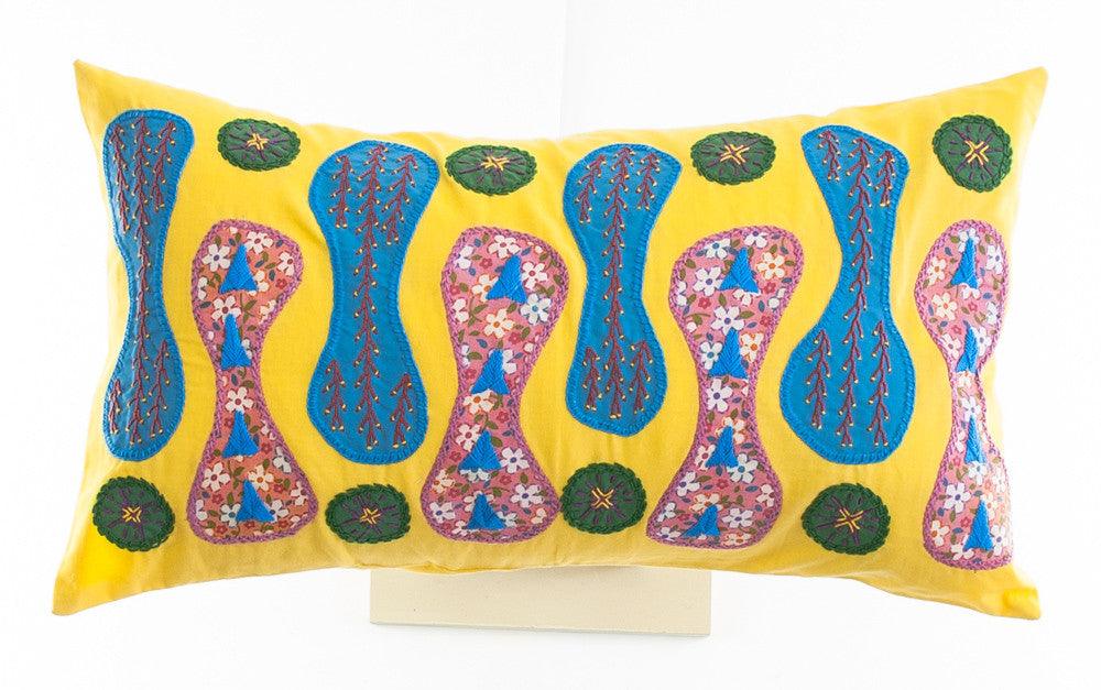 Zipper Design Embroidered Pillow on yellow Honduras Threads