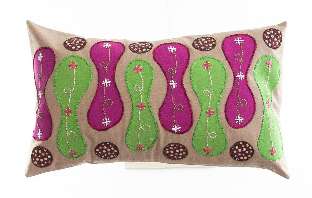 Zipper Design Embroidered Pillow on tan Honduras Threads