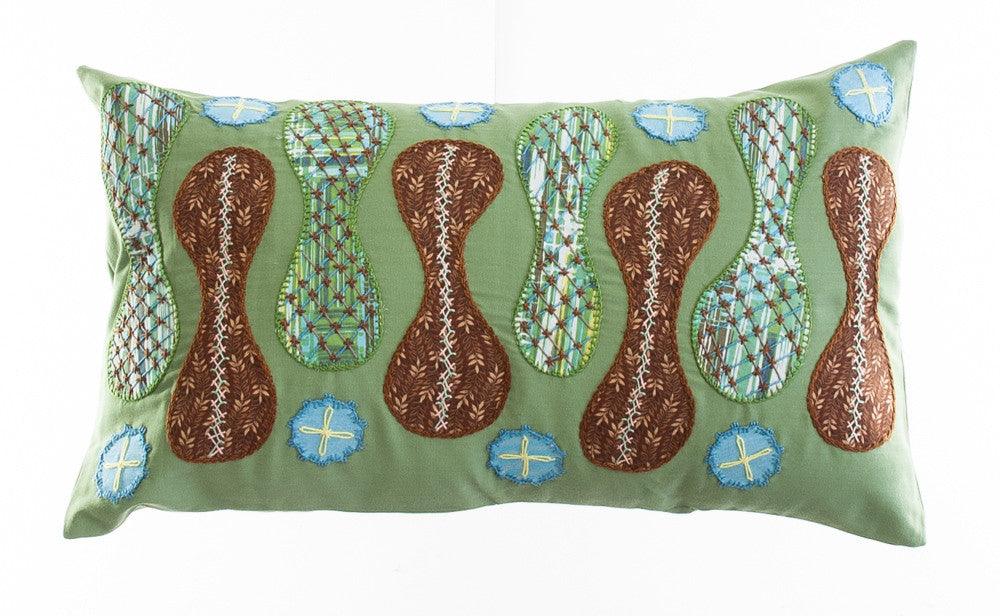 Zipper Design Embroidered Pillow on light green Honduras Threads