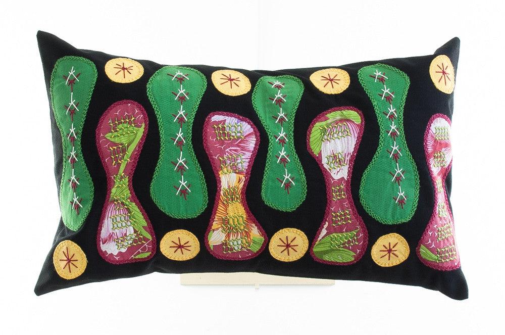 Zipper Design Embroidered Pillow on black Honduras Threads