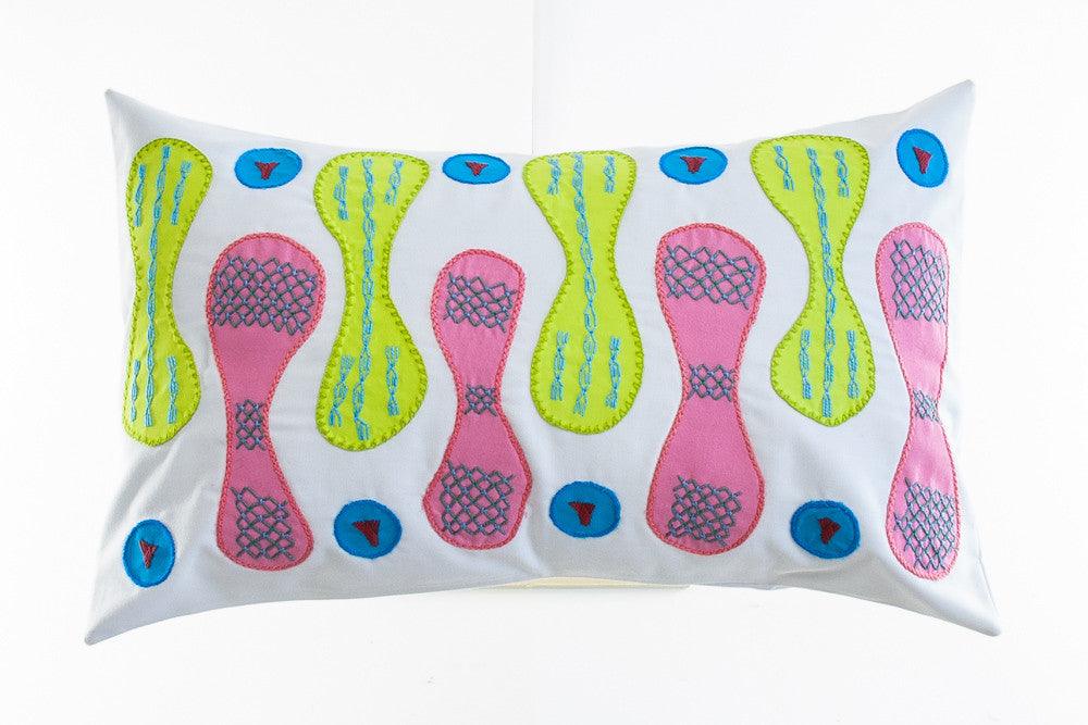 Zipper Design Embroidered Pillow on white Honduras Threads