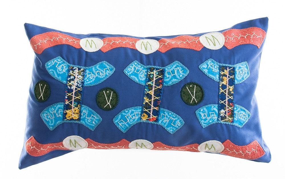 Arcos Design Embroidered Pillow on Blue Honduras Threads