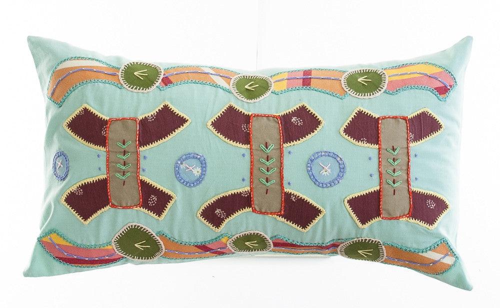 Arcos Design Embroidered Pillow on Aqua Honduras Threads