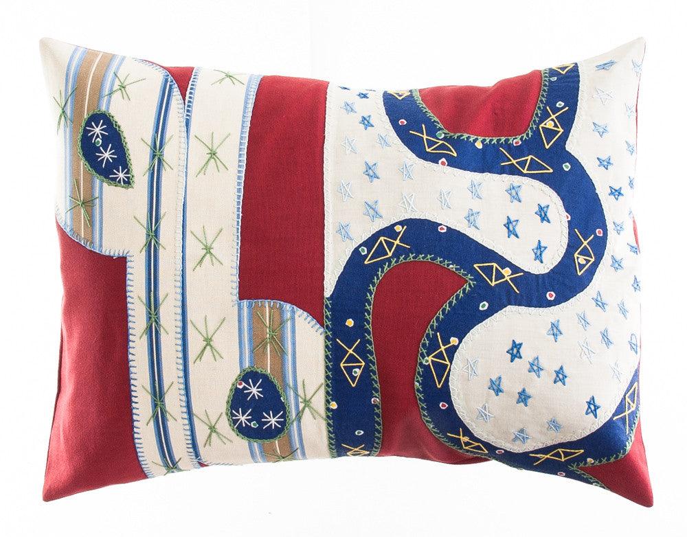 Cactus Design Embroidered Pillow on Red Honduras Threads