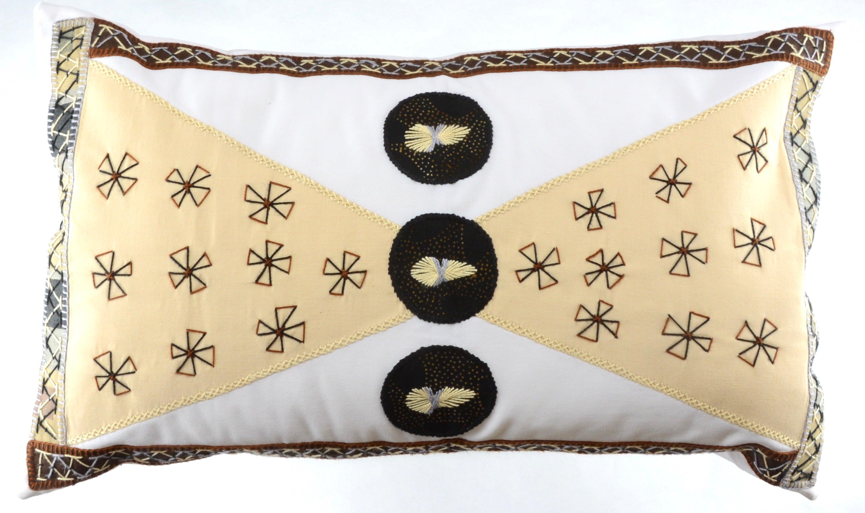 Corbatín Design Embroidered Pillow on white Honduras Threads