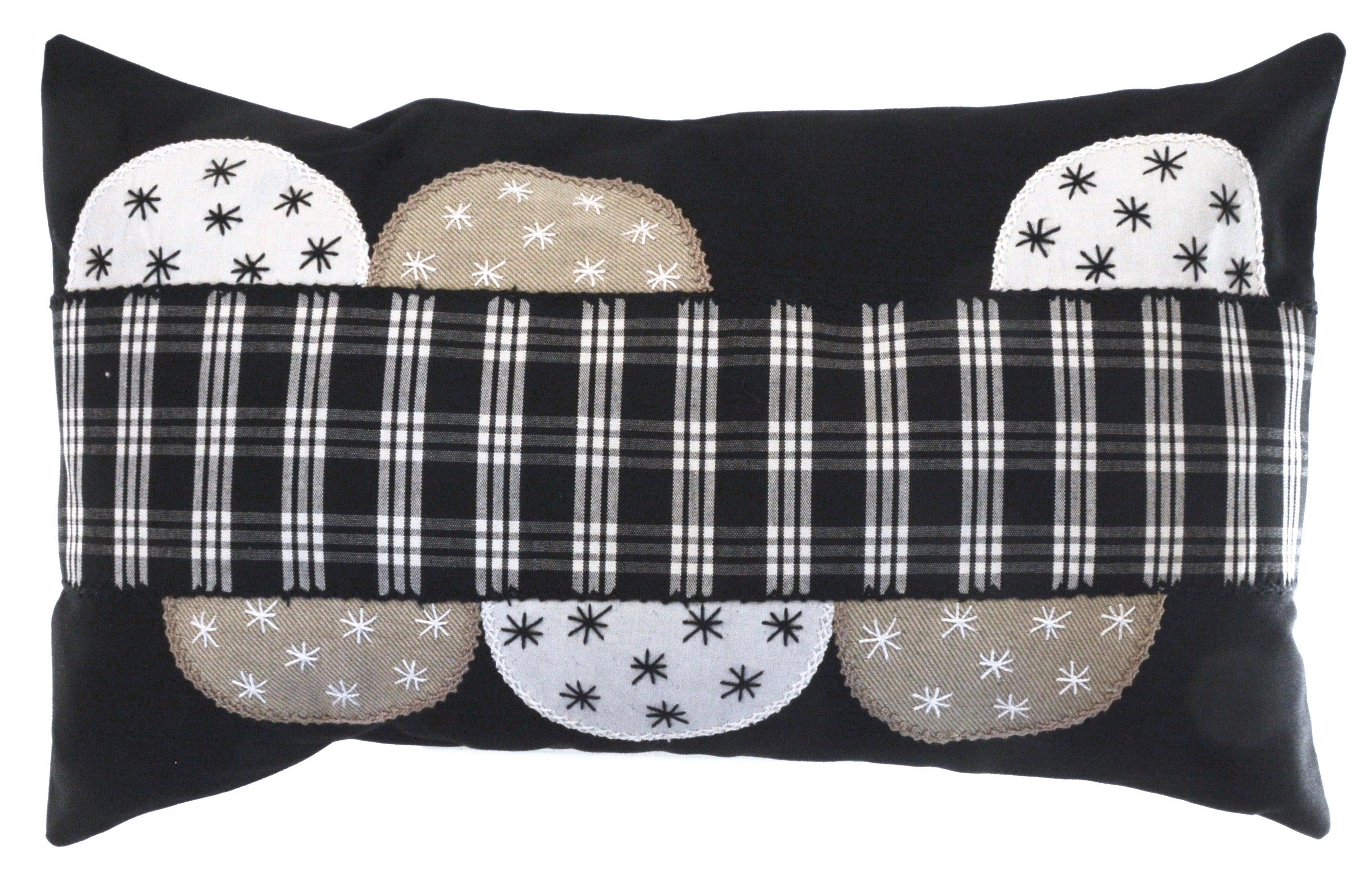 Piedras Lunar Design Embroidered Pillow on black Honduras Threads