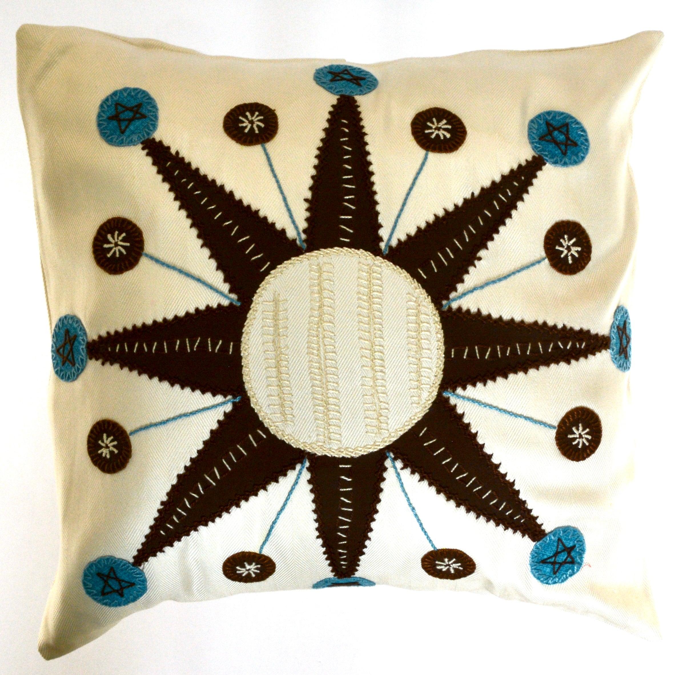 Sol Azul Design Embroidered Pillow on white Honduras Threads