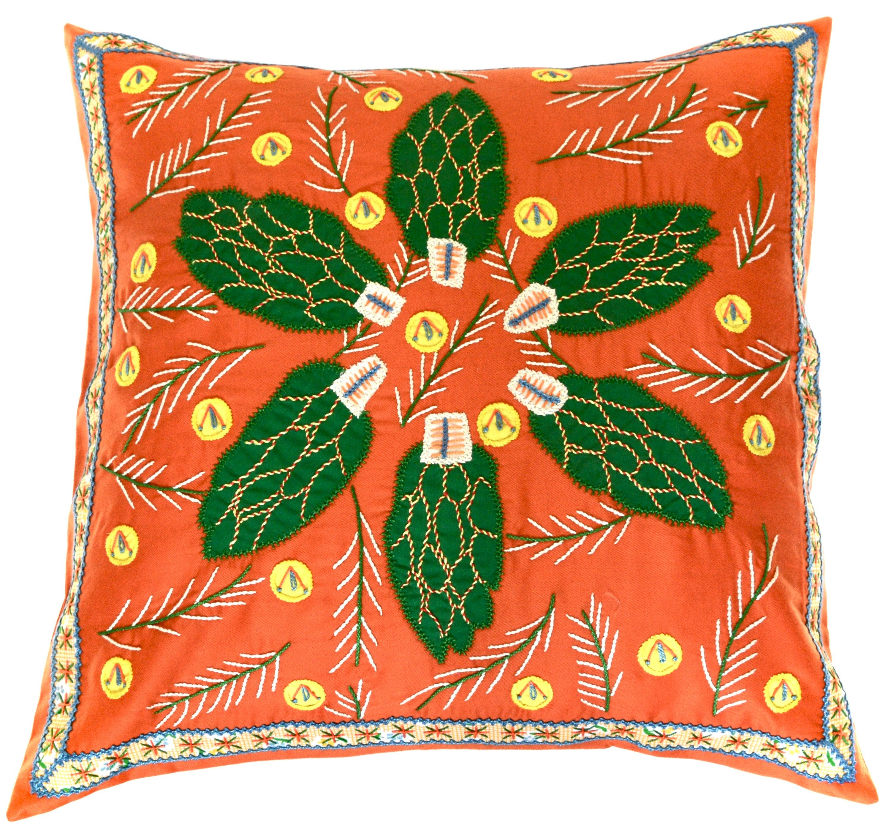 Uvas Design Embroidered Pillow on orange Honduras Threads