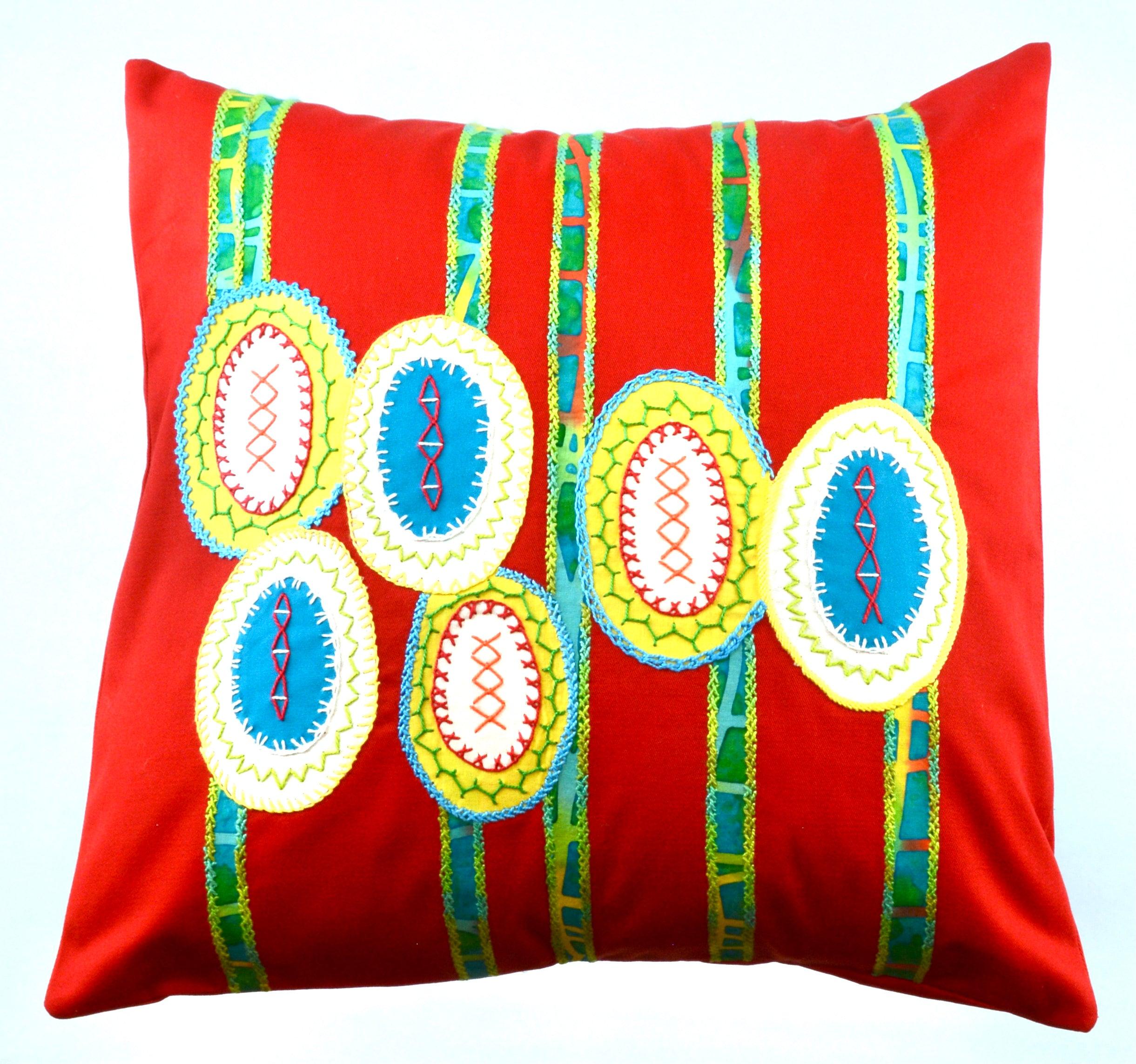 Maracas Design Embroidered Pillow on red Honduras Threads