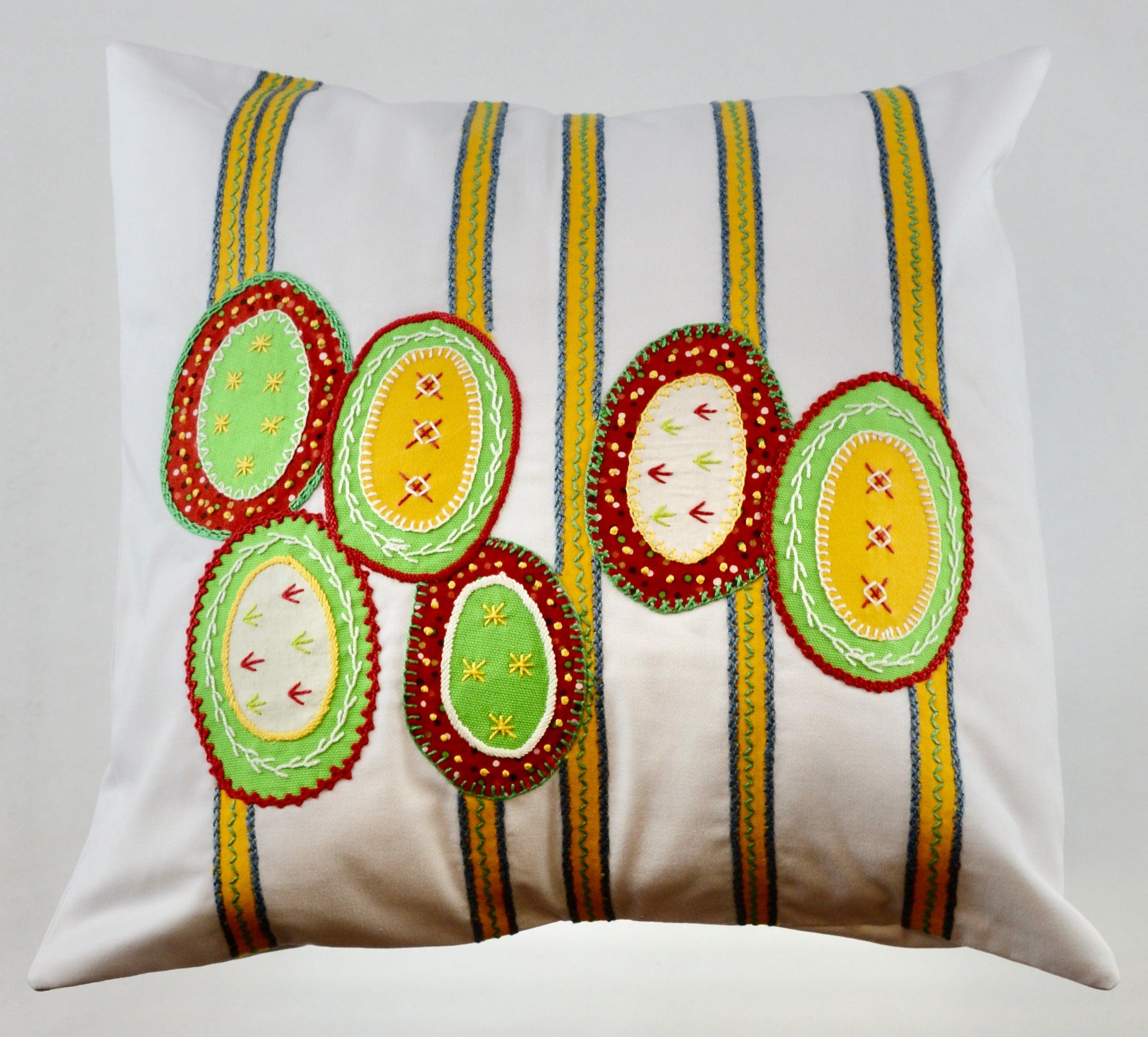 Maracas Design Embroidered Pillow on white Honduras Threads