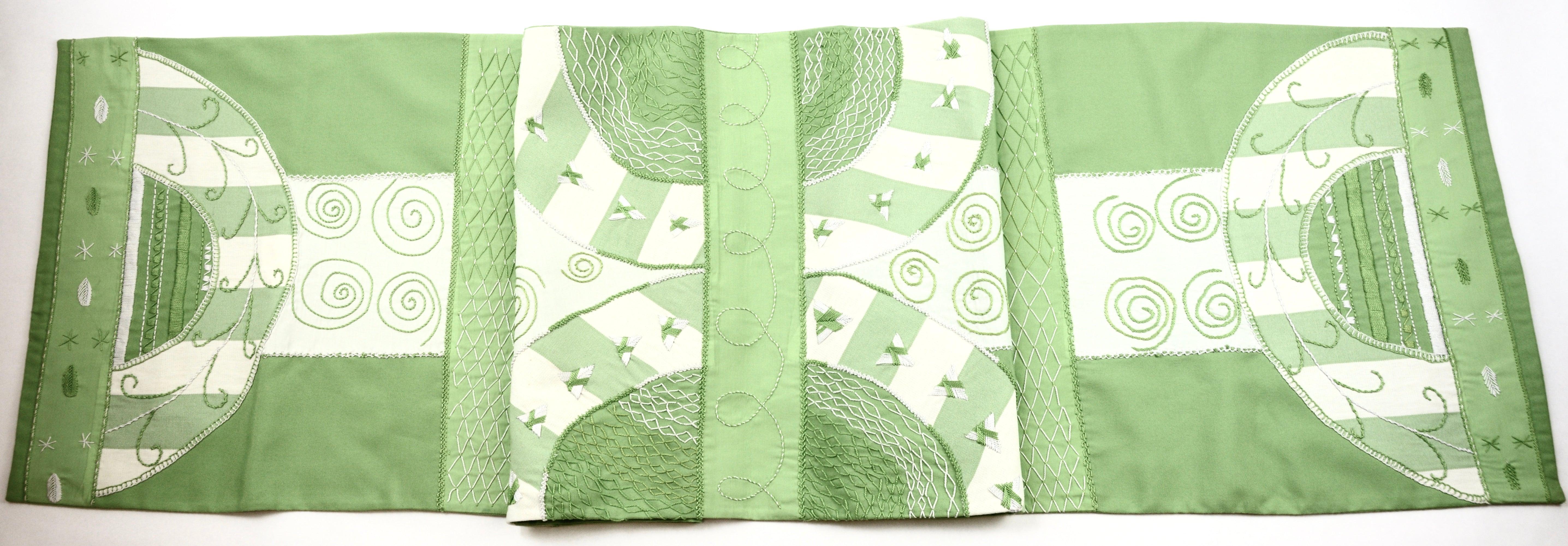 Copas Design Embroidered Table Runner on lime green Honduras Threads
