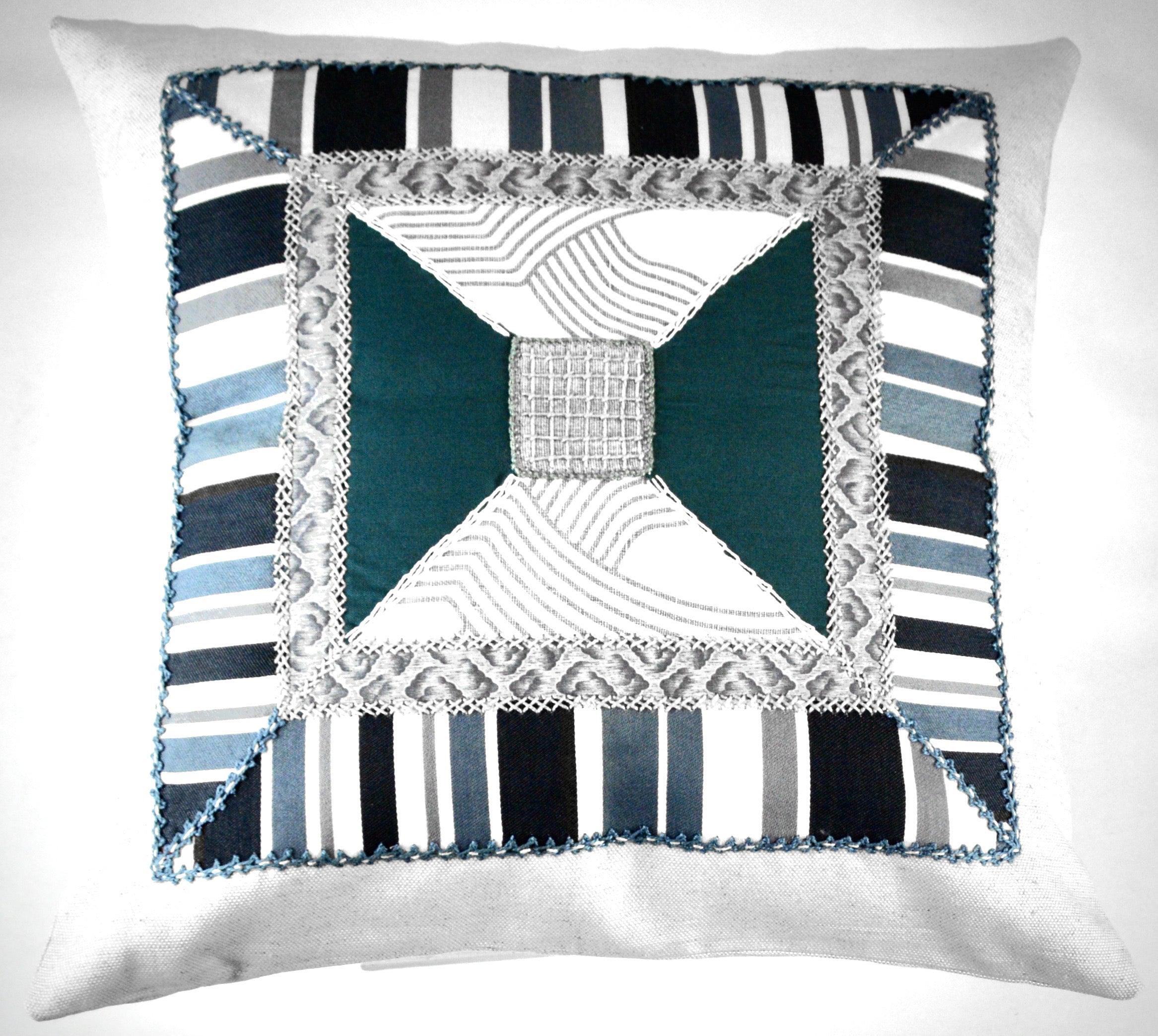 De Colores Design Embroidered Pillow on natural Honduras Threads