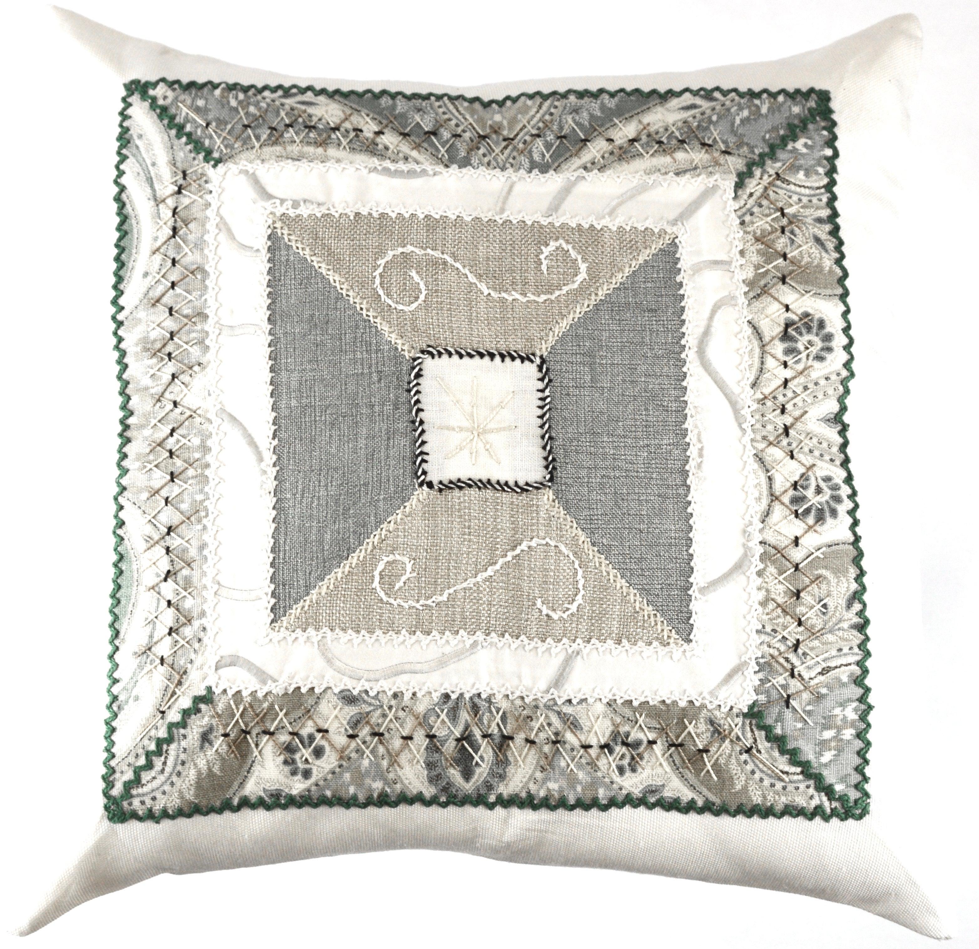 De Colores Design Embroidered Pillow on white Honduras Threads