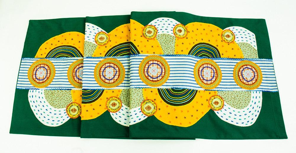 El Doce Design Embroidered Table Runner on green Honduras Threads
