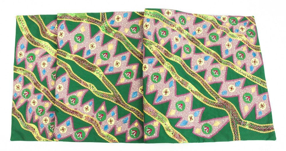 Hojas en el Rio Design Embroidered Table Runner on green Honduras Threads
