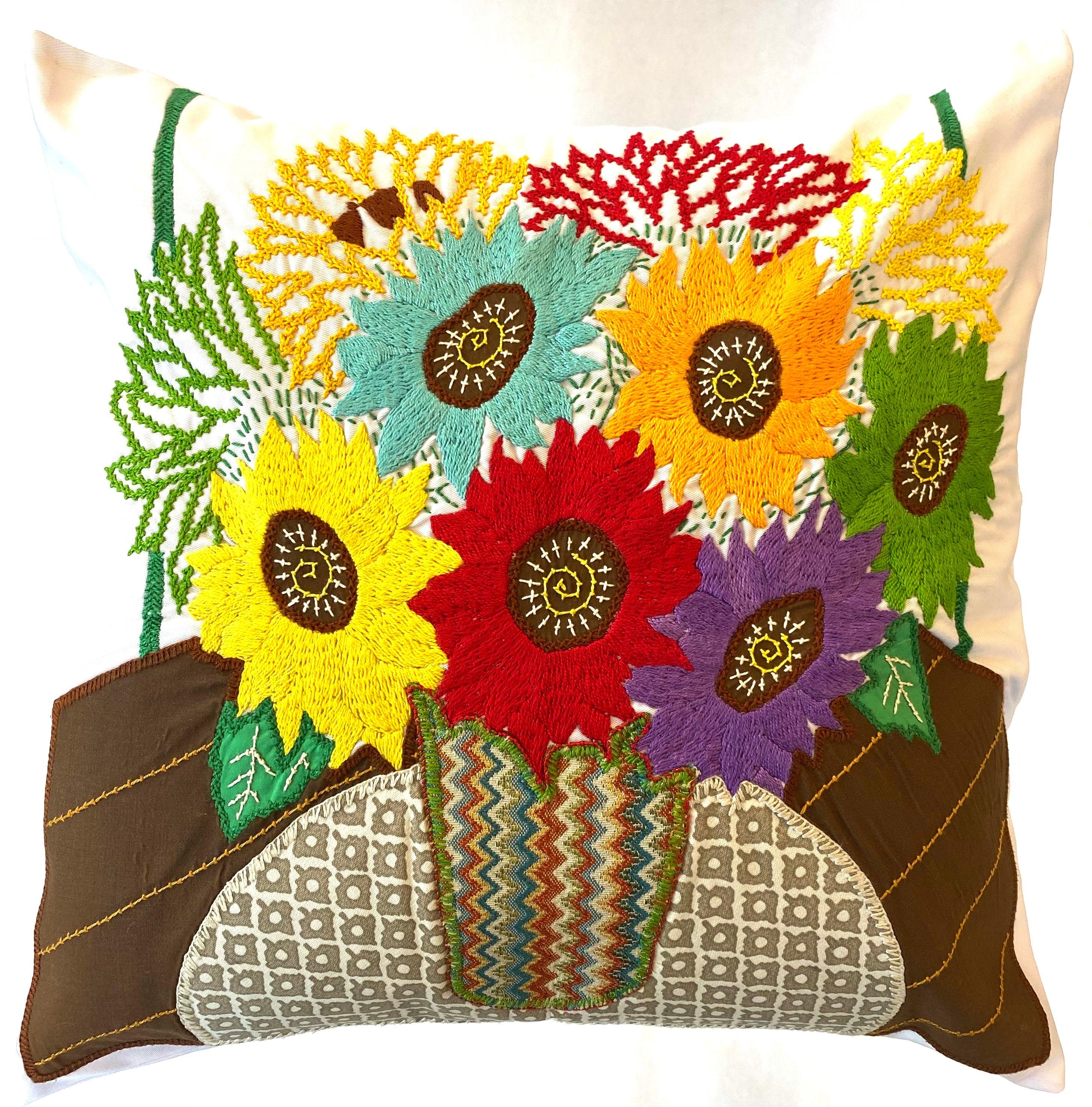 Floral Bouquet Pillow on White Honduras Threads