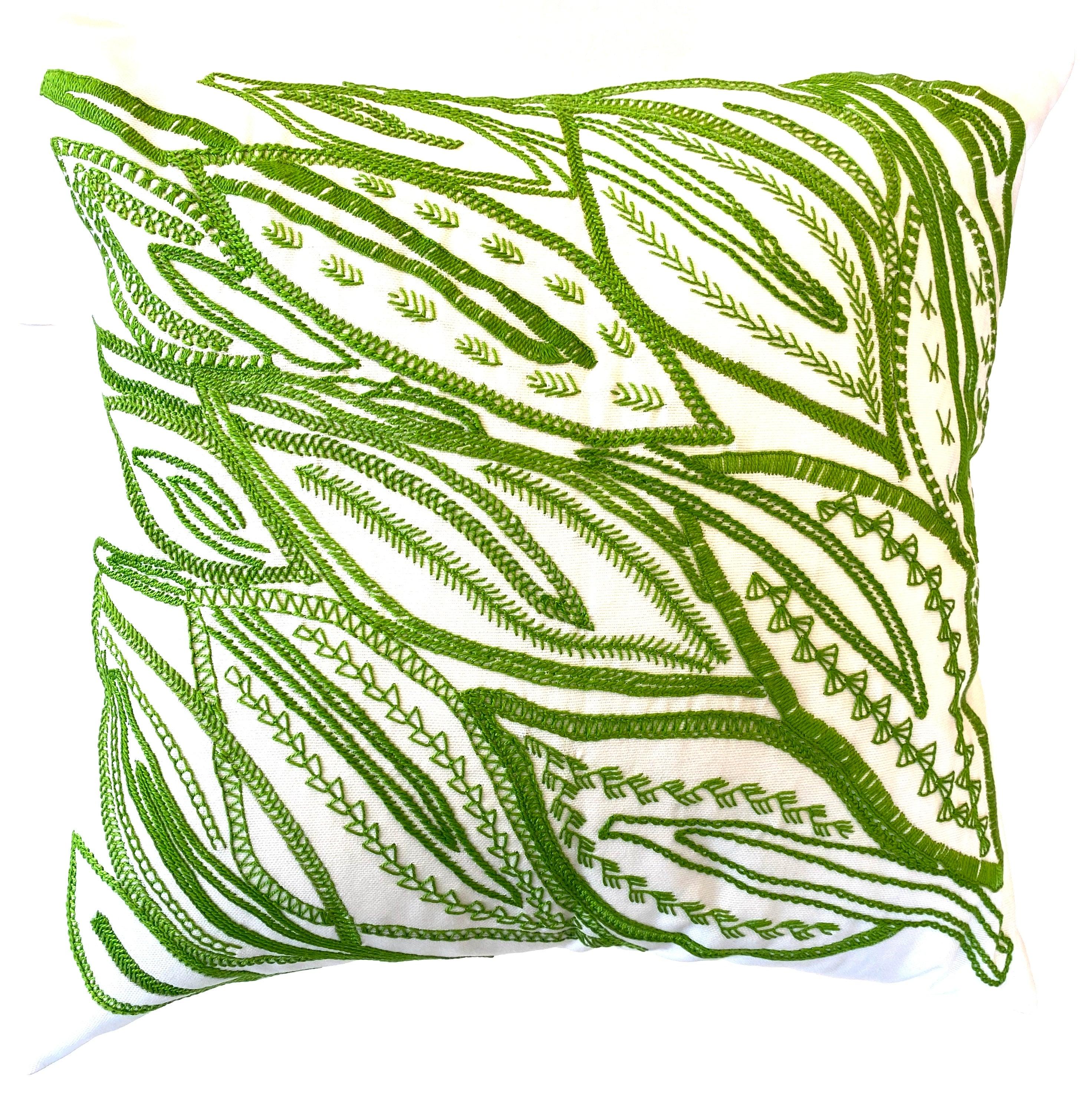 Spring Leaves Pillow on White Honduras Threads