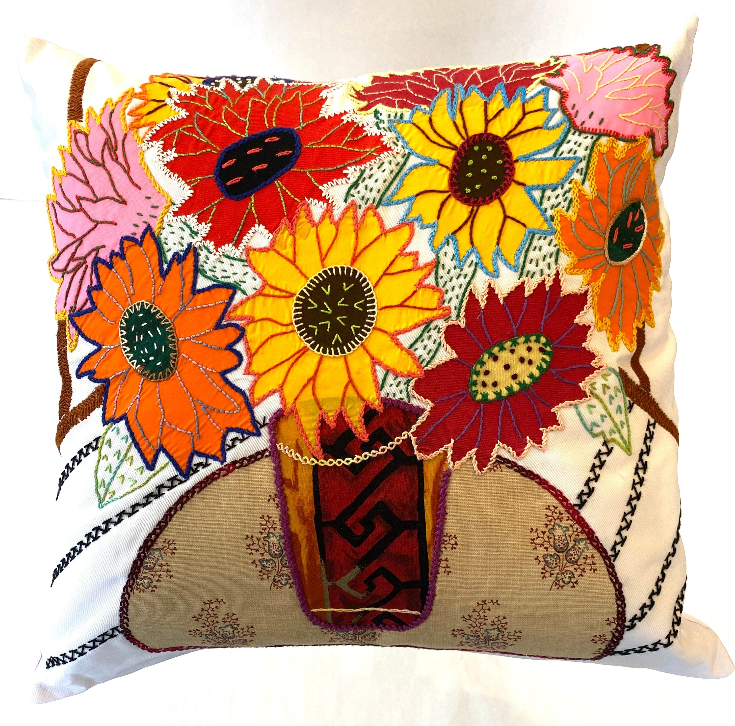 Floral Bouquet Pillow on White Honduras Threads