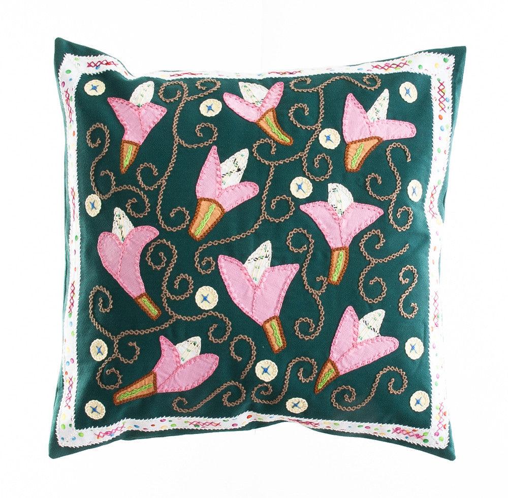 Lirios Design Embroidered Pillow with Insert Honduras Threads